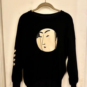 Black Sweatshirt with Artistic Japanese Style Face Design